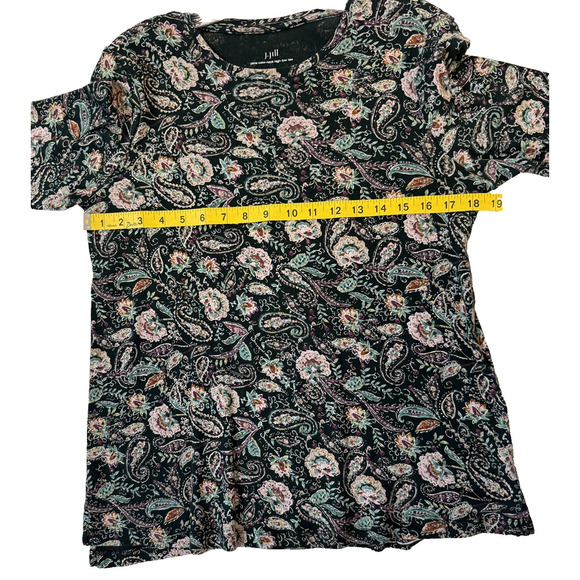 J. Jill Long Sleeve Top Womens Small Black Pink Paisley Floral Pima 100% Cotton - Picture 4 of 6